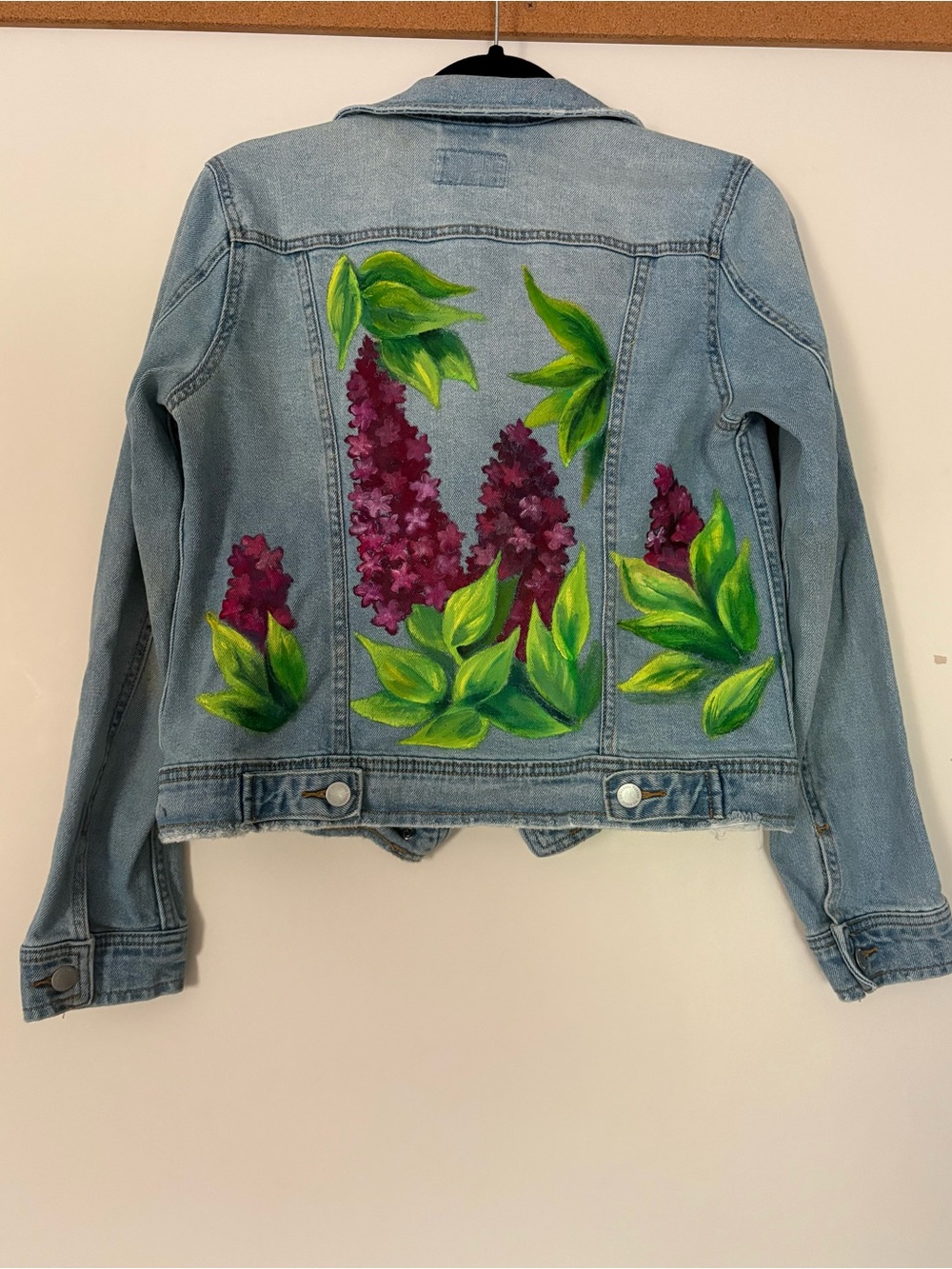 Hand-Painted Floral Lilac Light Wash Denim Jacket